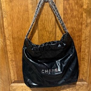 NEW Black Dust Trash Bag Style with Silver Chain and Pouch